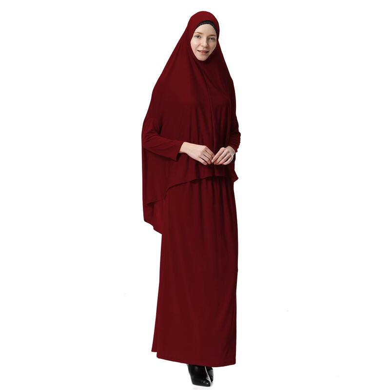 ملابس صلاة رمضان للمرأة المسلمة ، عباية مغطاة بالكامل مع مجموعة الحجاب والتنورة ، بأكمام عريضة متواضعة ، متواضعة ، عرقية ، أنثى