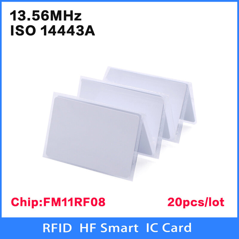 تتفاعل HF NFC بطاقة 13.56Mhz IC بطاقات فودان FM11RF08 استنساخ M1 S50 1K بطاقة ذكية القرب الذكية ISO14443A عالية الجودة 20 قطعة