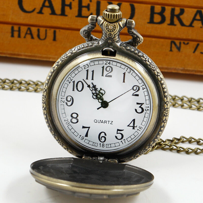 موضة برونزية فلوش بوكر بطاقة ساعة جيب كوارتز قلادة عادية قلادة فوب ساعة الجيب سلسلة ساعة هدايا ساعة الرجال النساء