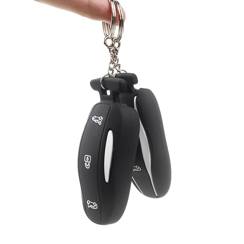 سيارة حافظة مفتاح السيارة الأتوماتيكية سيليكون الفرقة مع ميدالية مفاتيح معدنية ل تسلا نموذج 3 X S Y اكسسوارات مفتاح فوب حامل