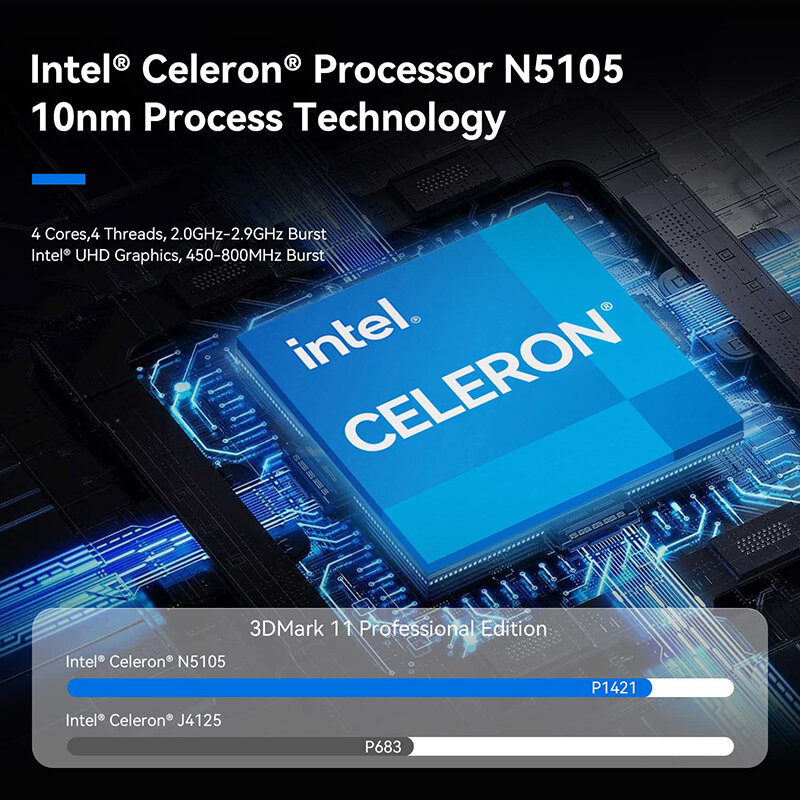 معالج Intel NUC Mini PC Celeron N5105 4 Core 2.0-2.9GHz UHD الرسومات دعم 4K ويندوز 10 11 HDMI DP 1.4 بلوتوث 5.1