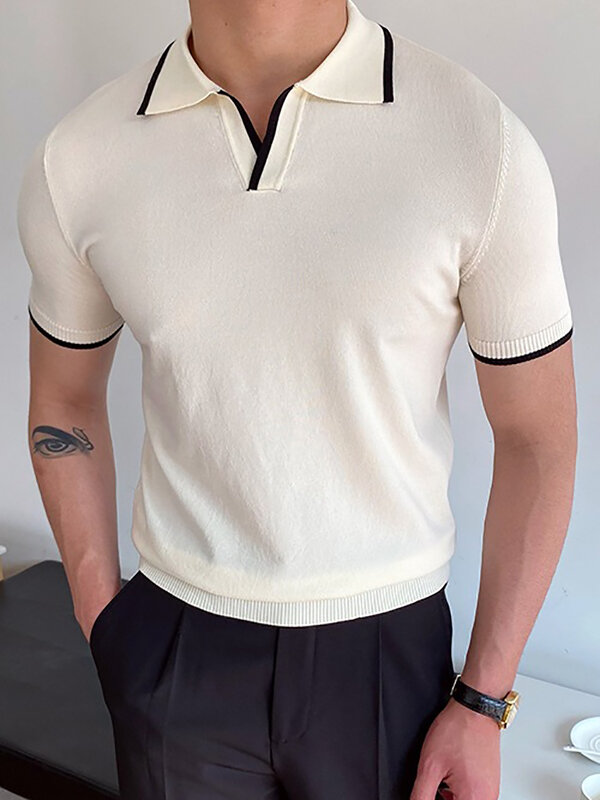 الصيف الرجال قمصان بولو موضة قصيرة الأكمام بدوره إلى أسفل طوق المرقعة Polos عادية ملابس رجالي ذكر بلايز البلوز الشارع الشهير