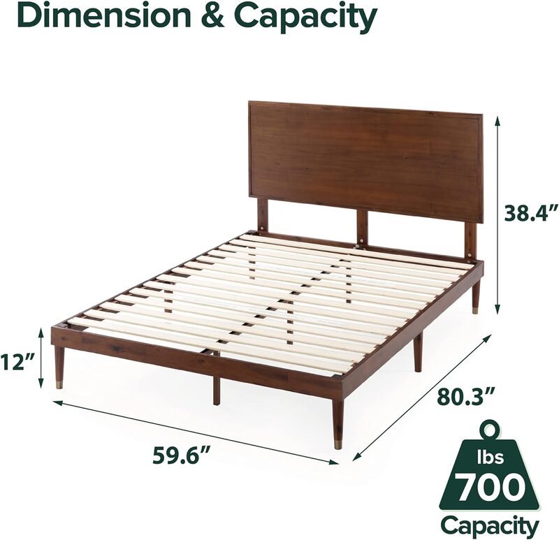 إطار سرير بمنصة خشبية من ZINUS-Raymond ، لوح أمامي خشبي قابل للتعديل ، أساس من الخشب الصلب ، دعامة شريحة ، زنبرك بدون صندوق
