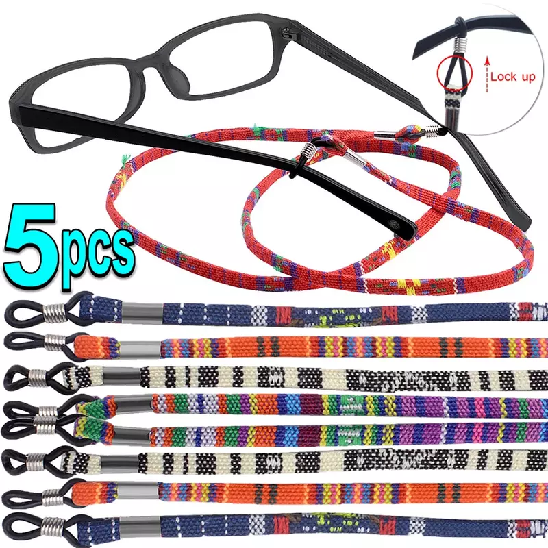 حزام النظارات الشمسية الملونة القطن ، سلسلة النظارات ، سلسلة نظارات القراءة ، حامل سلسلة ، الحبل الرقبة ، قلادة الزجاج النظارات ، 1 قطعة ، 5 قطعة