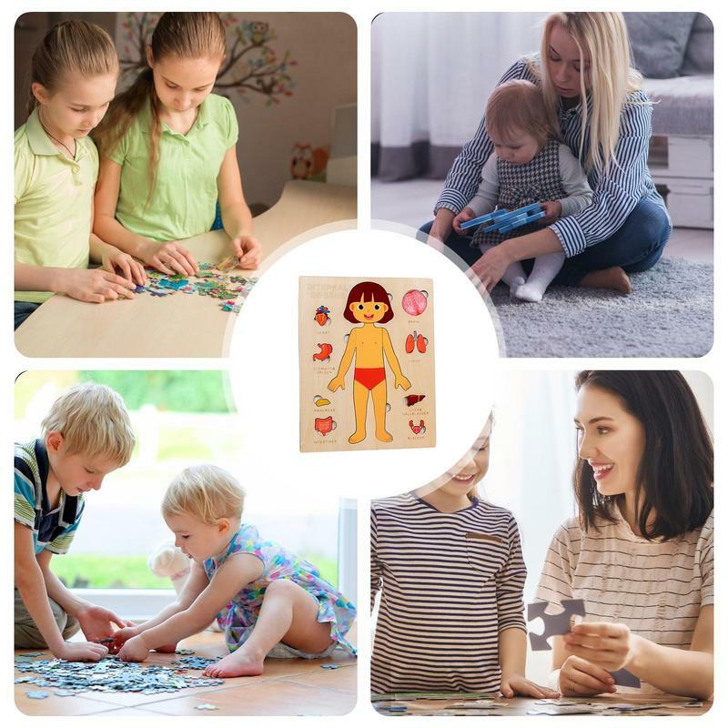 خشبية لغز جسم الإنسان للأطفال ، مونتيسوري ألعاب تعليمية ، دائم وآمنة ، ألعاب تعليمية ملونة