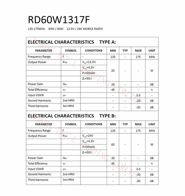 RD60W1317F 135-175MHz 30 واط/60 واط 12.5 فولت/24 فولت ل راديو المحمول RF MOSFET مكبر للصوت وحدة 135 إلى 175 ميجا هرتز الصليب مرجع RA60H1317M