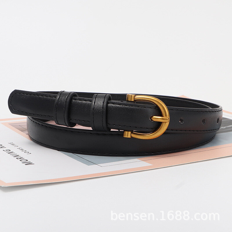 حزام رفيع من سبيكة عتيقة Maikun ، حزام صغير أسود بسيط ، حزام جينز متعدد الاستخدامات