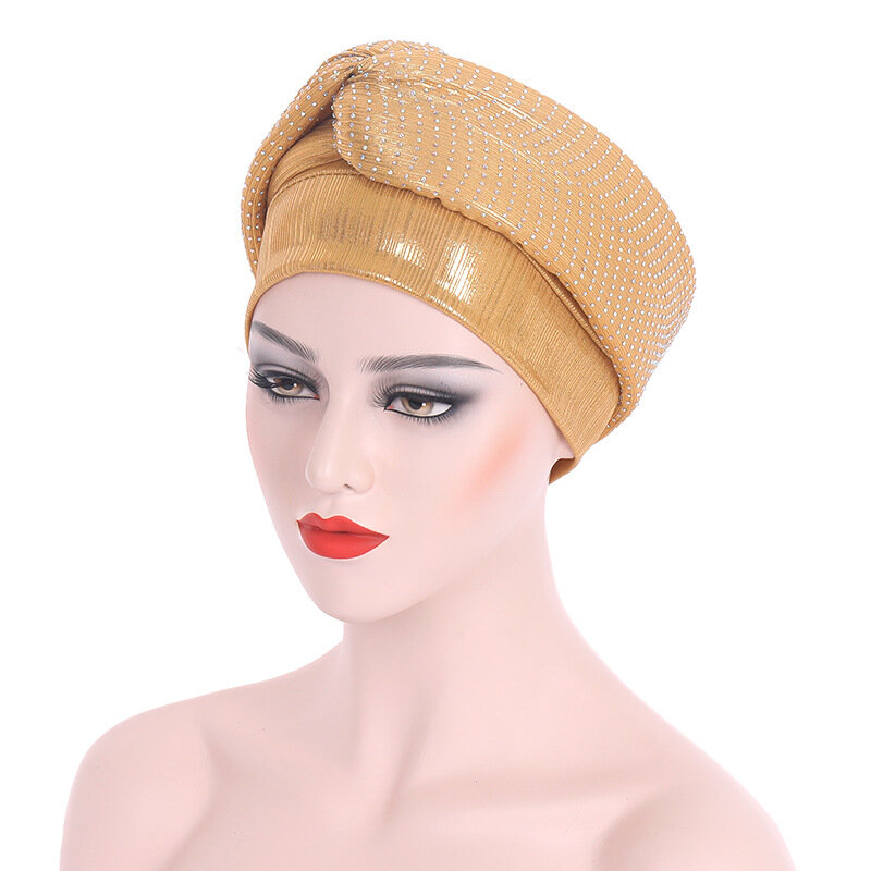 2022 جديد الهند القبعات أشرطة رأس الإناث جاهزة لارتداء الأفريقي الرأس الماس Autogele المرأة عمامة قبعات مسلم الحجاب بونيه