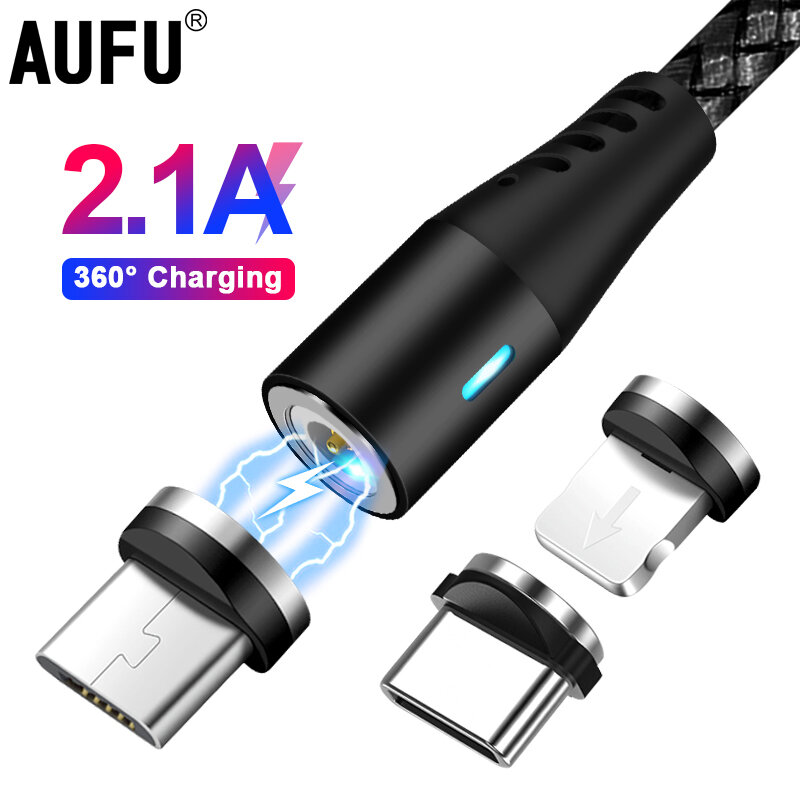 AUFU المغناطيسي مايكرو USB نوع C كابل آيفون شاومي الهاتف المحمول شحن سريع USB كابل المغناطيسي شاحن سلك الحبل سامسونج