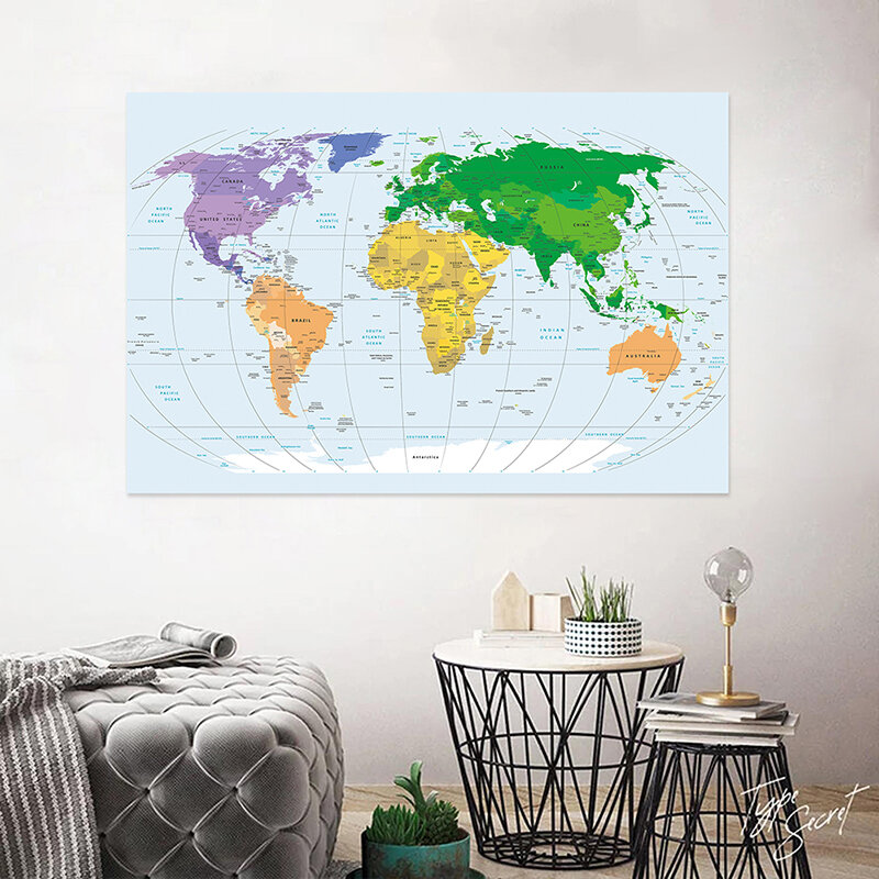 خريطة العالم غير المنسوجة للتعليم والثقافة ، الإسقاط ميركاتور ، أعلام البلد ، 150x225cm