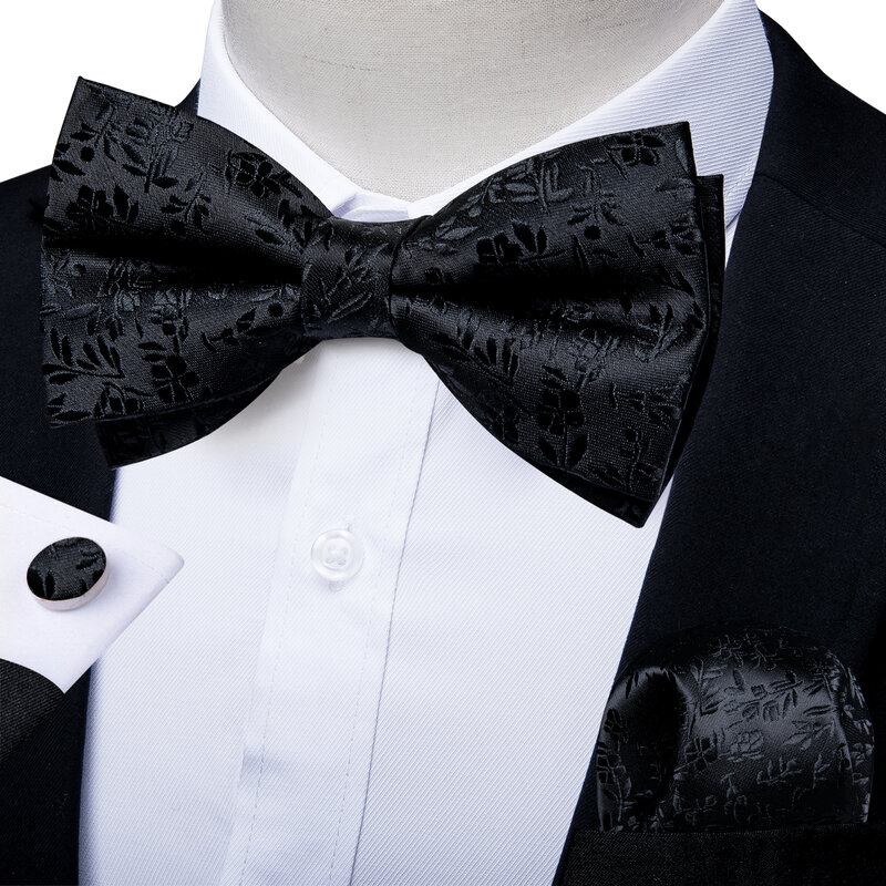 الكلاسيكية الأسود الرجال ربطة القوس فيونكة s 100% الحرير بووتيس فراشة جيب مربع أزرار أكمام مجموعة دعوى بيزلي الذهب قبل تعادل ربطة القوس فيونكة DiBanGu