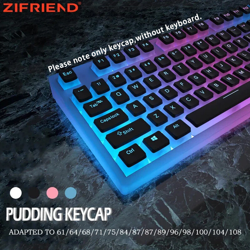 أزرار مفاتيح من ZIFRIEDN-بودينج للوحة المفاتيح الميكانيكية ، PBT ، OEM ، جيلي ، RGB ، بالحجم الكامل ، 60% ، 100% Keycup ، الوردي ، اللون الأزرق ، 130 مفاتيح