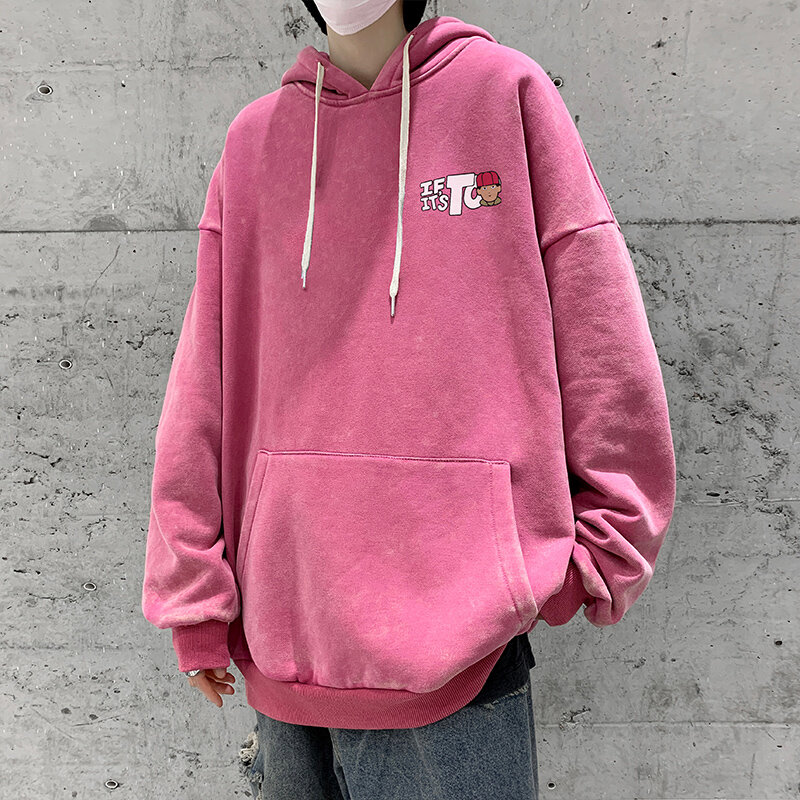 سترة هاراجوكو جوث نسائية جديدة كبيرة الحجم باللون الوردي مطبوع عليها حروف مطبوعة سترة عالية الشارع بلوزات الجرونج ملابس Y2k