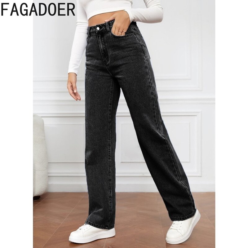 FAGADOER-سراويل جينز غير رسمية مستقيمة للنساء ، خصر مرتفع ، جينز بأزرار ، قينول رعاة البقر متطابقة ، أزياء نسائية ، #2
