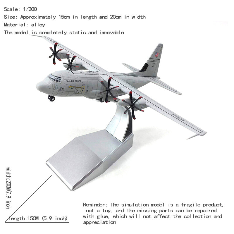 طائرة جيسون توتو 1/200 مقياس C-130J سلاح الجو الأمريكي سوبر هرقل الناقل طائرة دييكاست نموذج انخفاض الشحن