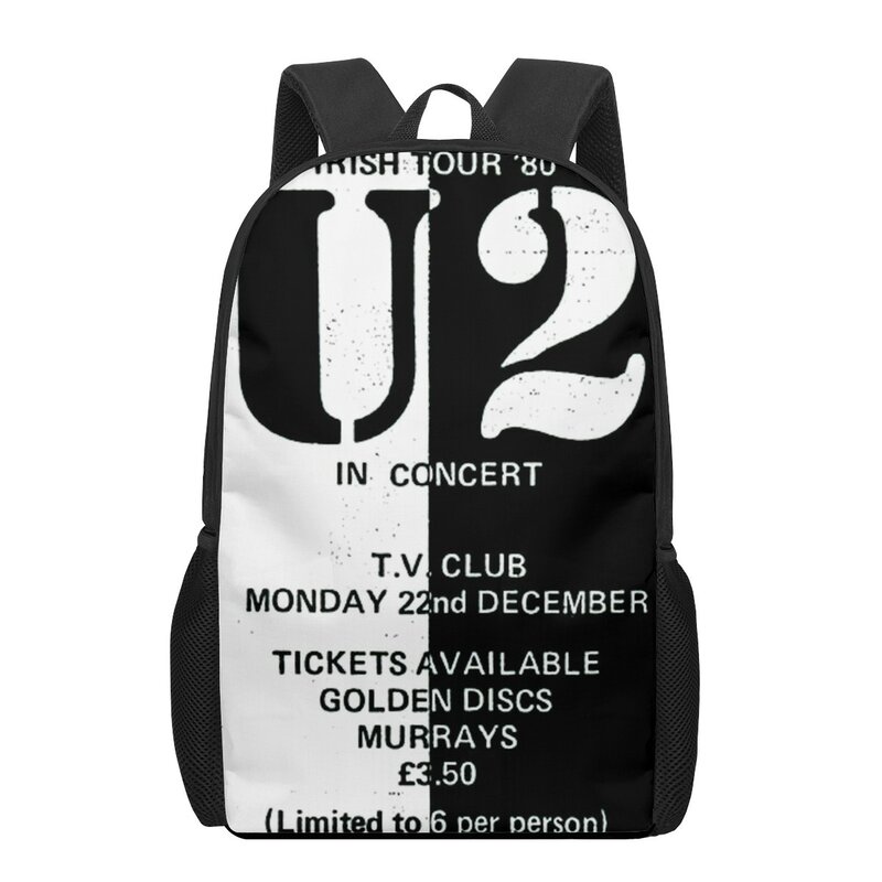 U2 الفرقة ثلاثية الأبعاد طباعة الحقائب المدرسية للبنين بنات طلاب المدارس الابتدائية حقائب أطفال كتاب حقيبة حقيبة الظهر