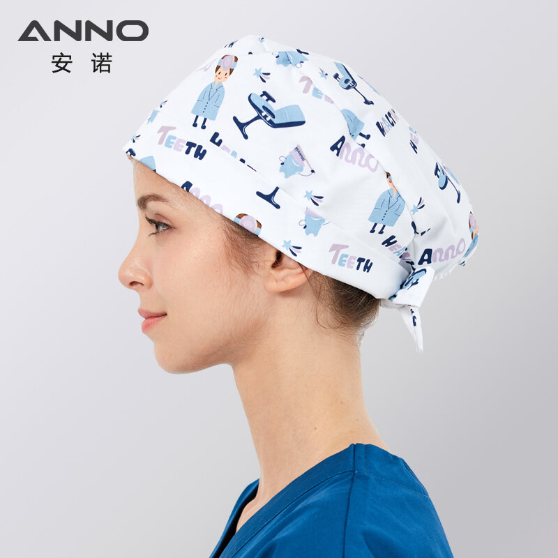 ANNO-قبعات قطنية للتمريض ، شعر قصير أو طويل ، طباعة كرتون حيوان ، للنساء