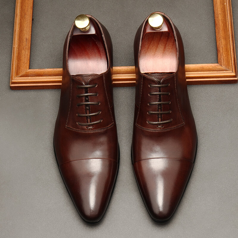 وأشار اصبع القدم فستان أكسفورد أحذية للرجال الزفاف الرسمي أسود براون رجل حذاء مصمم الأعمال جلد طبيعي الرجال الأحذية