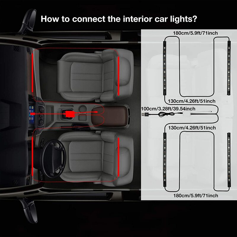شريط إضاءة LED ذكي RGB مقاوم للماء ، ديكور داخلي للسيارة ، جو محيط ، تحكم في التطبيق ، إكسسوارات سيارات ، 5 فولت ، USB