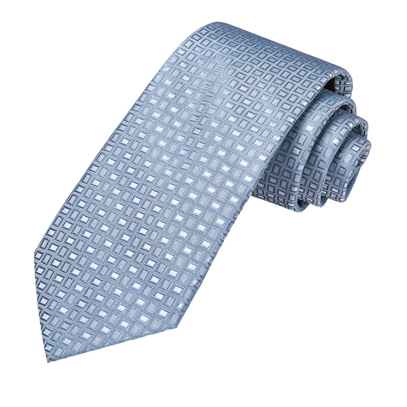 ربطة عنق أنيقة منقوشة باللون الأزرق الفاتح للرجال ، علامة تجارية عصرية ، ربطة عنق لحفلات الزفاف ، أزرار أكمام يدوية ، تجارة الجملة