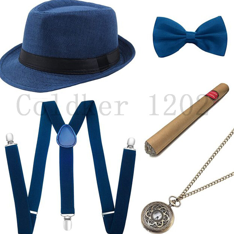 السفينة حرة هالوين 1920s رجل غاتسبي العصابات اكسسوارات مجموعة بنما قبعة الحمالة ربطة القوس فيونكة 20s غاتسبي العظيم تأثيري اكسسوارات