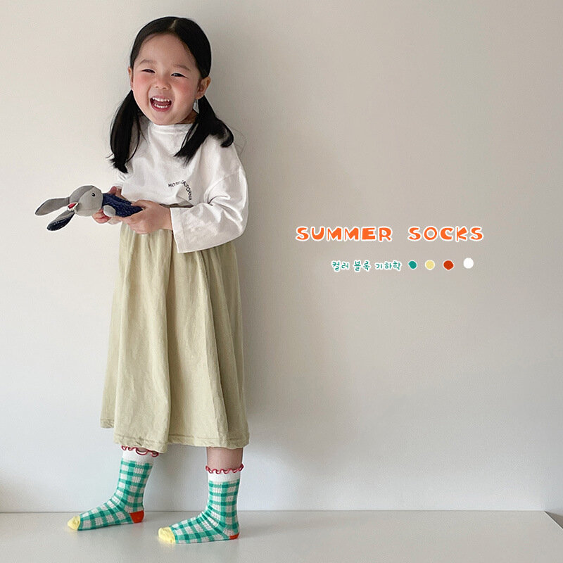 جوارب قطنية رقيقة من زهرة العجل والأرانب للفتيات الصغيرات ، جوارب دانتيل فاخرة للأطفال ، جوارب أطفال ، الربيع ، الصيف