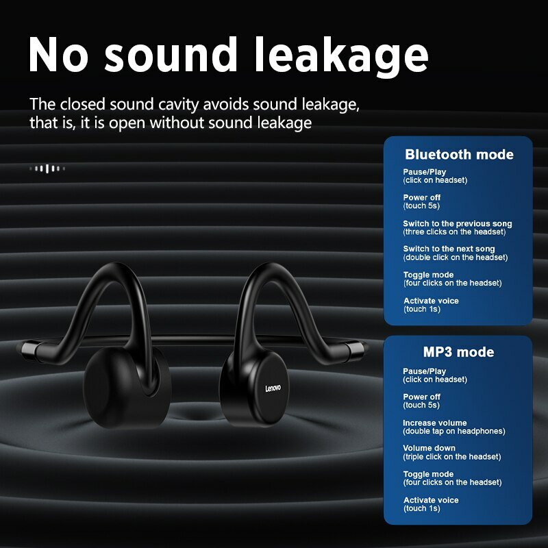 سماعات لينوفو X5 ، IPX8 ، سماعات رأس مقاومة للماء مدمجة في ذاكرة 8 جيجابايت ، وسماعات أذن متوافقة