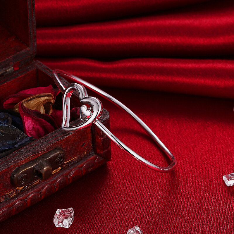 925 الفضة رومانسية القلب أساور أساور للنساء هدايا عيد الميلاد الكلاسيكية الزفاف مصمم مجوهرات pulseras mujer