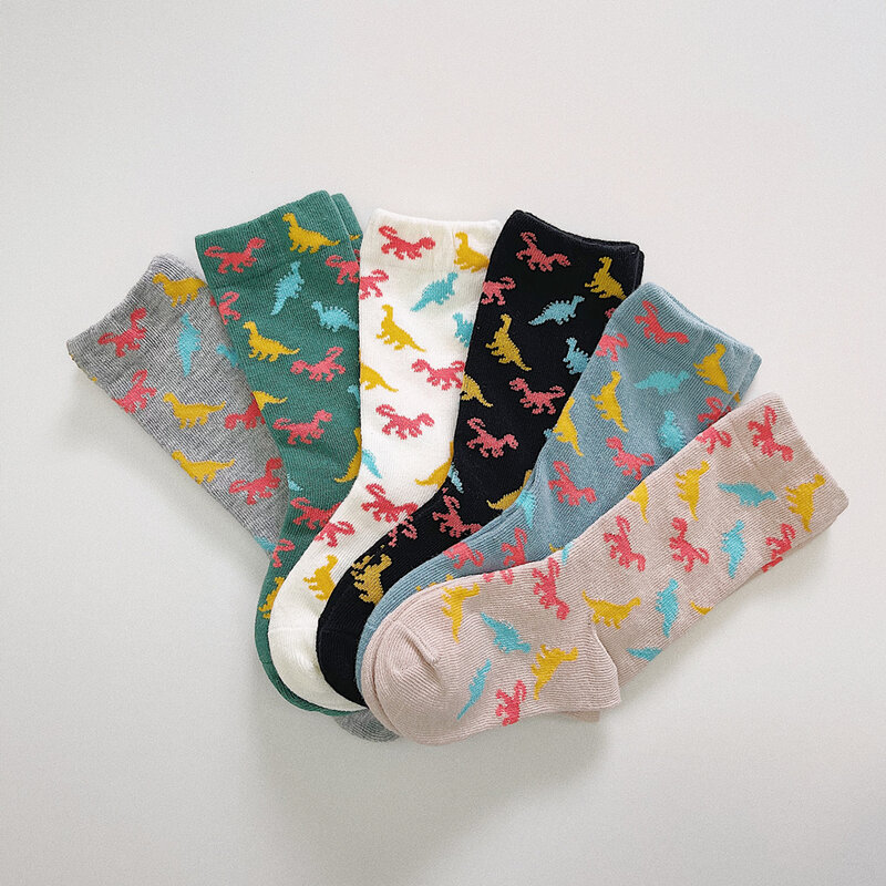 جوارب قطنية ملونة للأطفال على شكل ديناصور كرتوني ، فتيات ، جوارب رياضية للأولاد ، جوارب أرضية للأطفال ، ربيع ، موضة الخريف ، جديد ، 3 أزواج
