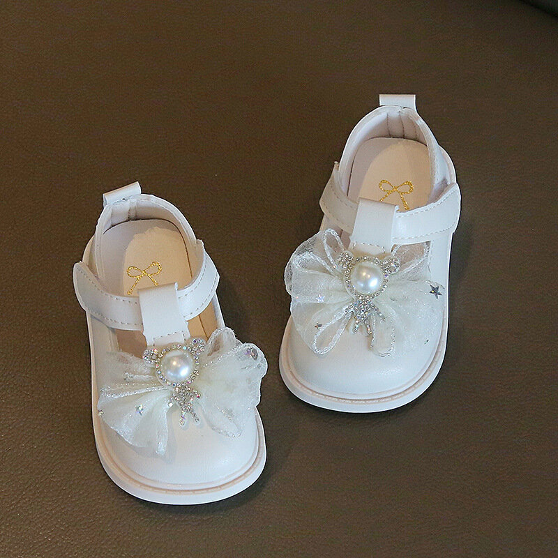 حذاء مشي جلدي للفتيات الصغيرات ، نعل ناعم ، قوس الأميرة ، فردي ، خريفي