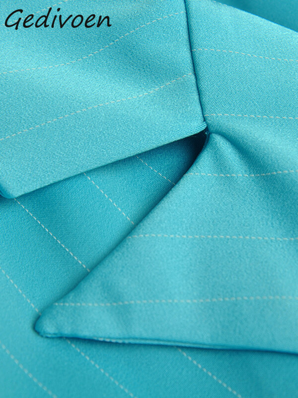 Gedivoen-بذلة زر صدر السترة النسائية ، بذلة طية صدر السترة مستقيمة ، الخصر العادي ، مصمم أزياء عتيقة ، بحيرة الأزرق ، الربيع والخريف