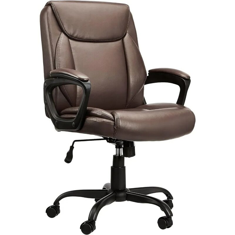 الأساسيات-كرسي مبطن للمكتب والكمبيوتر ذو الظهر المتوسط مع مسند للذراعين ، أسود ، 26 "D x" W x 42 "H