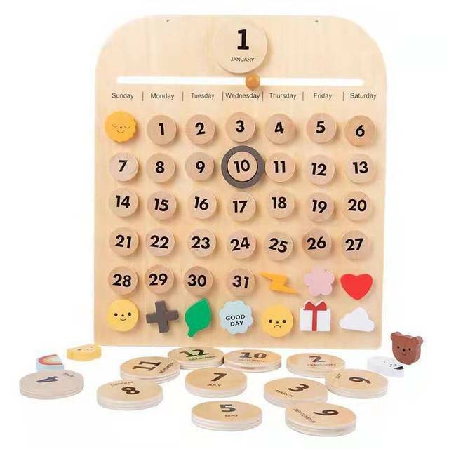 PUXIDA الأطفال خشبية التقويم المبكر ألعاب تعليمية المعرفية عطلة سجل الحياة مذكرة قلادة INS غرفة الاطفال ألعاب خشبية هدية
