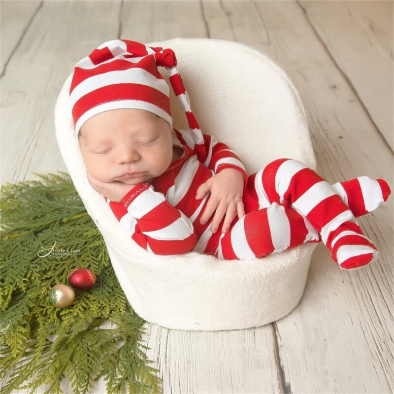 عيد الميلاد زي الوليد الطفل التصوير الدعائم الزي الأحمر الأبيض شريط قزم وتتسابق مع قبعة سانتا ملابس سانتا كلوز