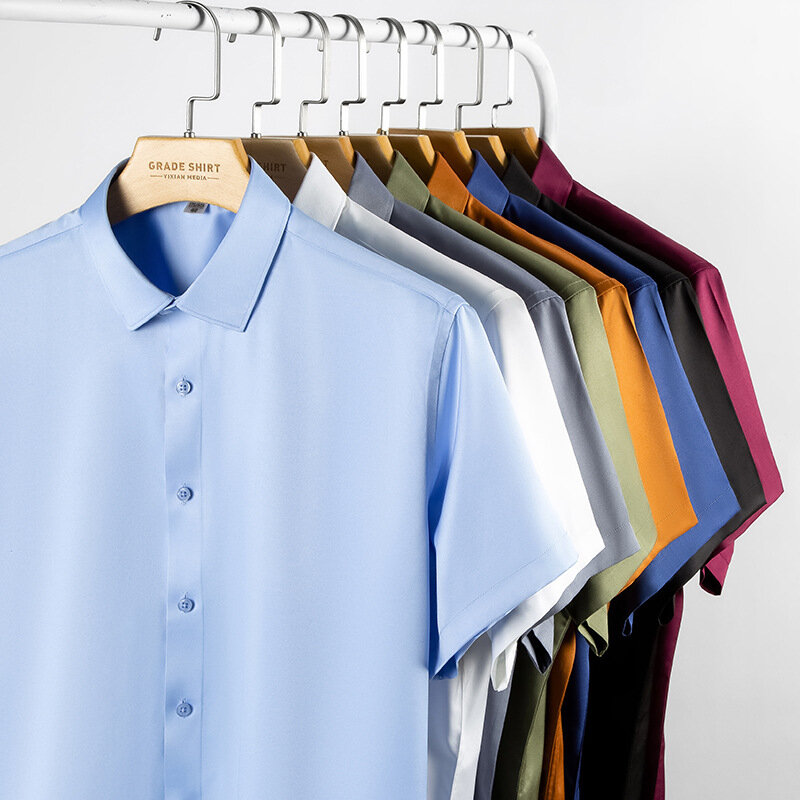 قمصان للرجال قصيرة الأكمام تمتد الصيف بلون لينة نصف كم الرجال قميص الأعمال 5XL منتظم صالح بدون جيب الجبهة