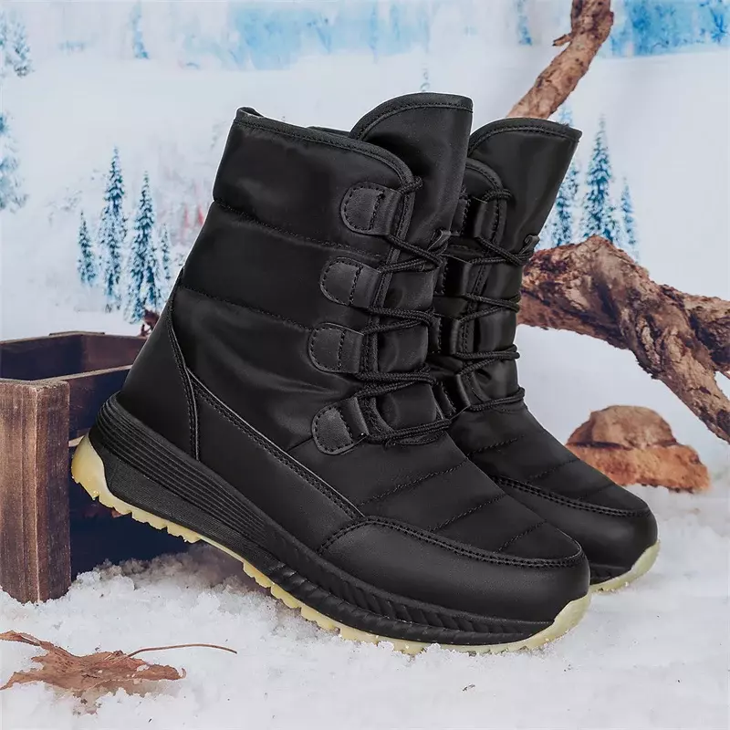 حذاء برقبة للثلج متوسط الساق مقاوم للماء للنساء ، حذاء بمنصة قطيفة ، أربطة نسائية ، الدفء ، الشتاء ،