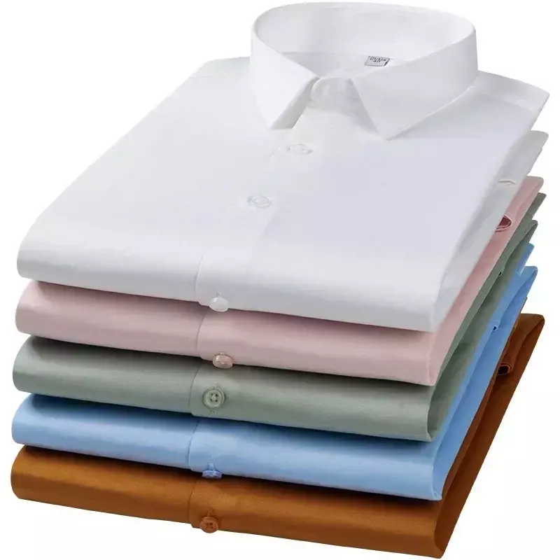 قميص رجالي مرن سلس ، لون سادة ، بلوزات تشبه الحرير ، الأعمال والمهنية ، قميص الراقية ، غير الكي ، جديد ، 6XL