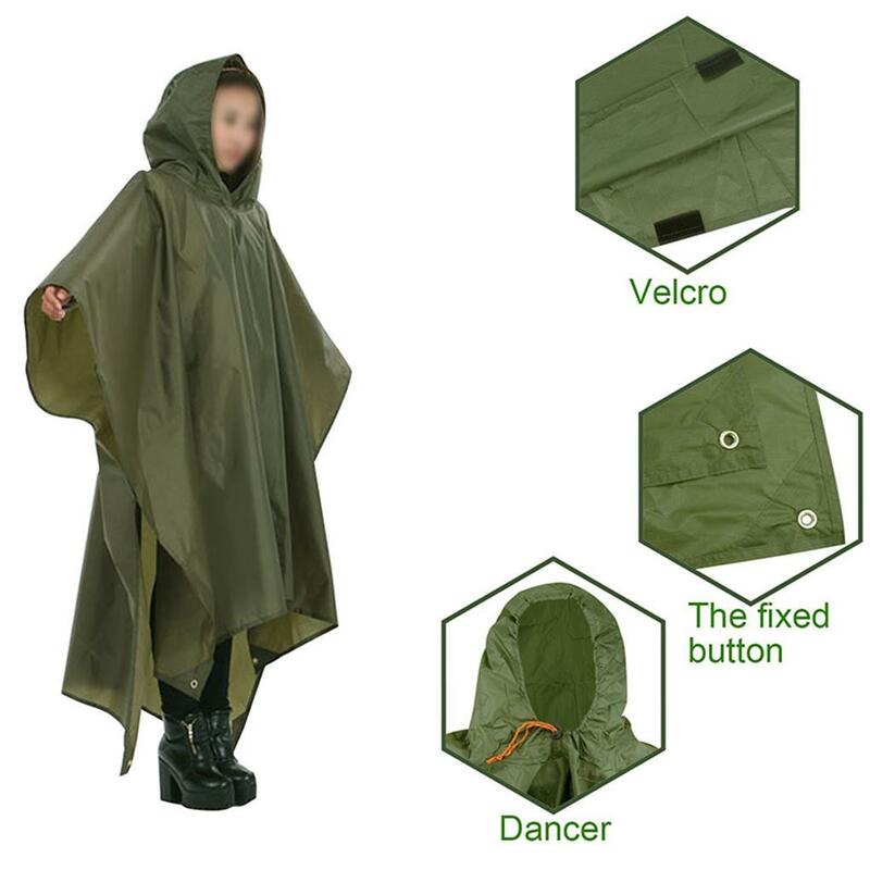 سترة بونشو متقنة للتسلق والتخييم ، معاطف مطر ، غطاء حقيبة ظهر ، مظلة ، مقاومة للماء ، حصيرة خارجية ، أخضر عسكري