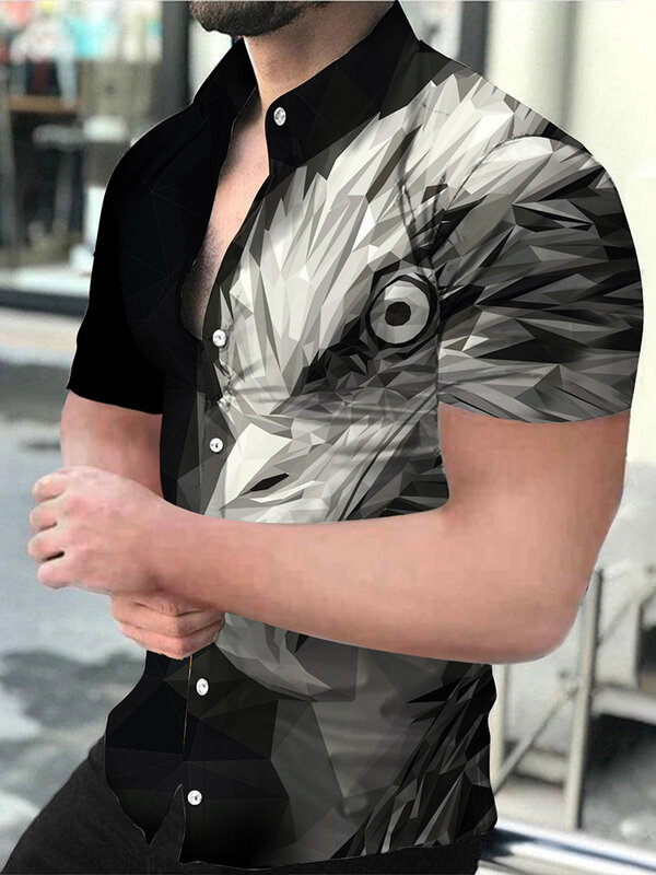 قميص فاخر بومة بطباعة ثلاثية الأبعاد قمصان رجالية موضة بلوزة كبيرة الحجم قميص رجالي بصدر السترة ملابس شاطئ للرجال ملابس عمل