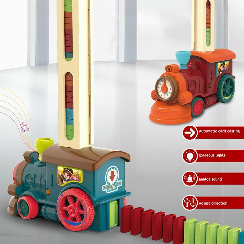 مجموعة قطار دومينو كهربائي مع أضواء وصوت للأطفال ، سيارة كهربائية ملونة ، ألعاب إبداعية ، ذكاء تعليمي ، لتقوم بها بنفسك لعبة ، 80 قطعة