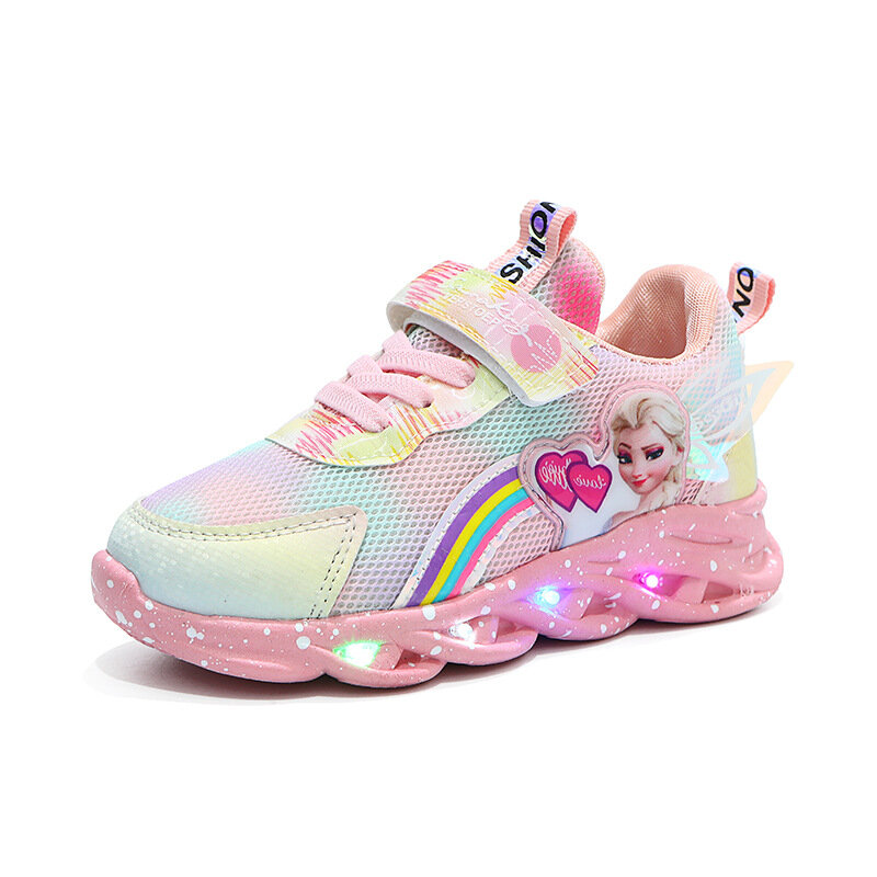 ديزني ربيع جديد شبكة الوردي تنفس أحذية رياضية غير رسمية مريحة المجمدة الأطفال الكورية طفل الفتيات الأميرة الأحذية