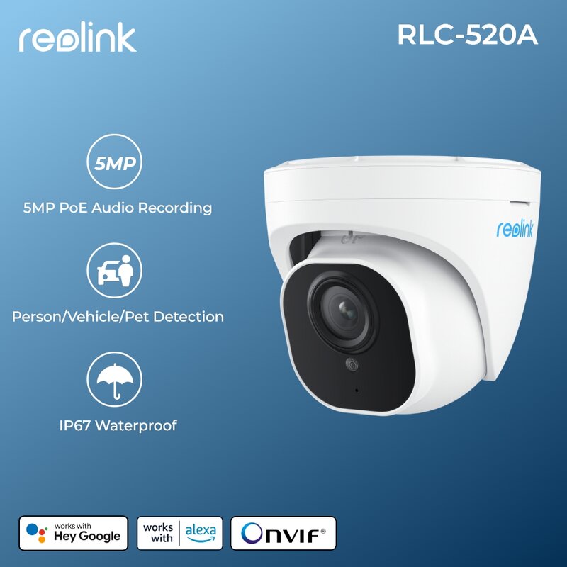 ريولينك كاميرا الأمن الذكية 5MP PoE في الهواء الطلق الأشعة تحت الحمراء للرؤية الليلية كاميرا IP شخص/مركبة كشف كاميرا مراقبة RLC-520A
