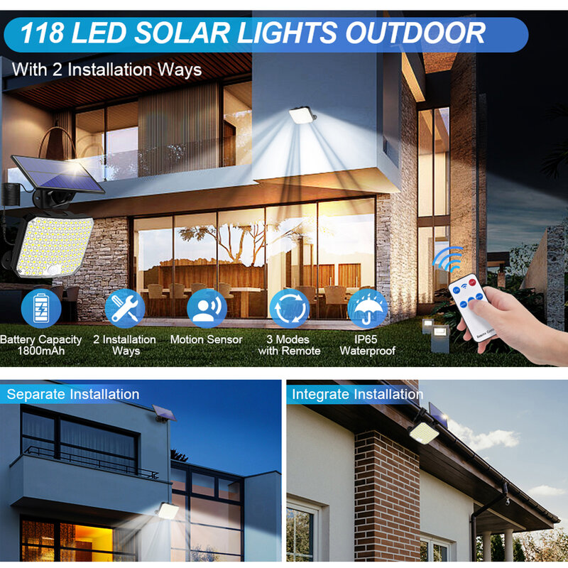 مصباح للطاقة الشمسية في الهواء الطلق مع استشعار الحركة الشمسية LED ضوء 3 طرق مقاوم للماء في حالات الطوارئ الجدار ضوء الشمس بالطاقة لحديقة ديكور