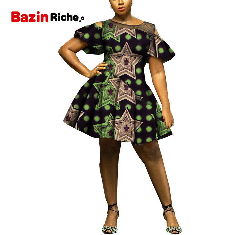 فساتين الأفريقية للنساء السيدات صغيرة فوق الركبة مطوي حجم كبير ملابس أنيقة طباعة Dashiki Vestidos WY748