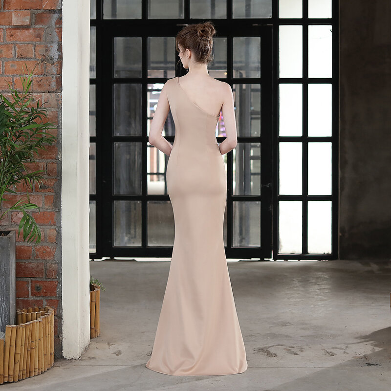 New One-Shoulder Slim Dress Women's Elegant Long Fishtail Dress With Diamonds To Host The Show Dress