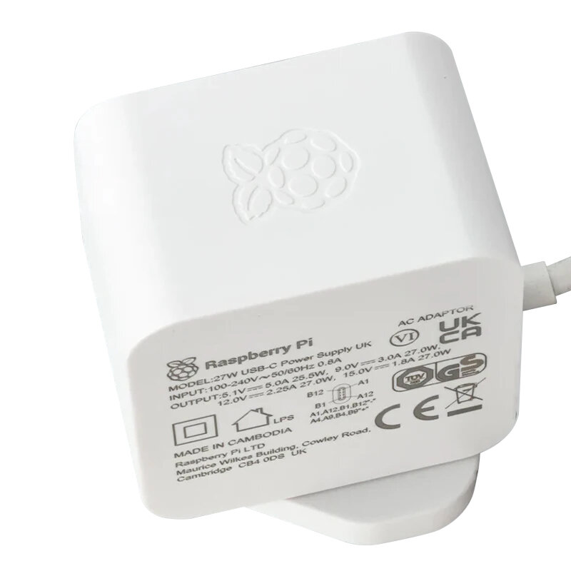 Raspberry Pi-مصدر طاقة رسمي ، 27 واط ، USB-C ، 5.1 فولت ، 5A ، متوافق مع شحن PD ، الاتحاد الأوروبي ، الولايات المتحدة ، المملكة المتحدة التوصيل