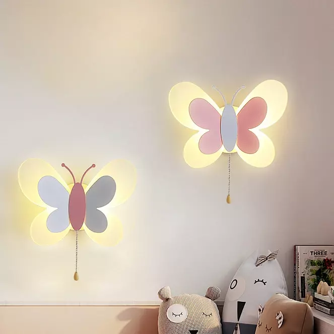 مصباح جداري LED إبداعي حديث لغرفة الأطفال ، شخصية فراشة كرتونية بسيطة شمالية ، مصباح ممر للأولاد والبنات