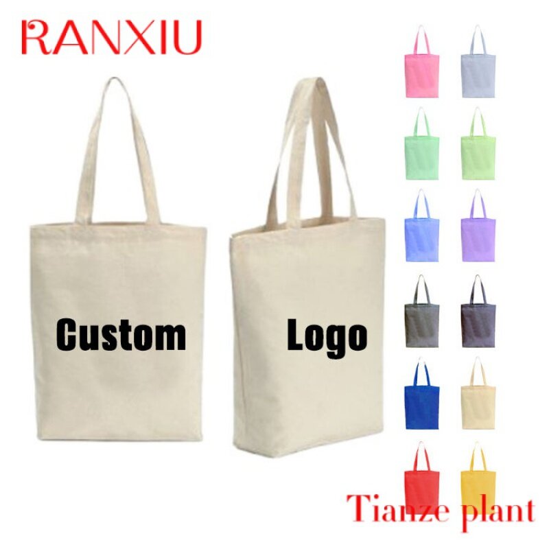 حقائب تسوق قماش من القطن السميك قابلة لإعادة الاستخدام ، شعار مطبوع ، بيع بالجملة ، 100%