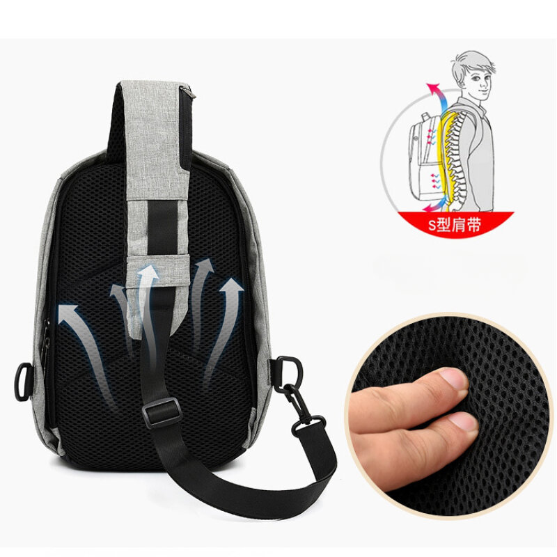 حقيبة حبال متقاطعة مع الجسم للرجال والنساء ، حقيبة ظهر الكتف ، حقائب الصدر ، حقيبة نهارية مع منفذ شحن USB ، فتحة سماعة رأس