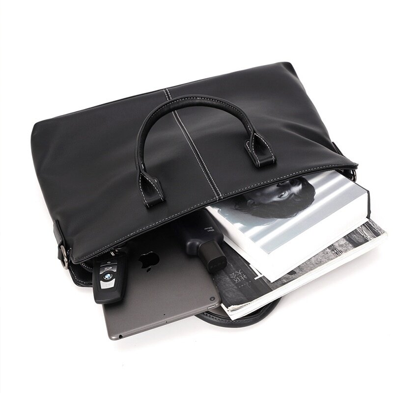 حقائب الأعمال الجلدية بو للرجال ، حقيبة يد سستة ، حقيبة كمبيوتر محمول الذكور ، سعة كبيرة ، حقيبة الكتف رسول ، حقيبة ملف ، والأزياء
